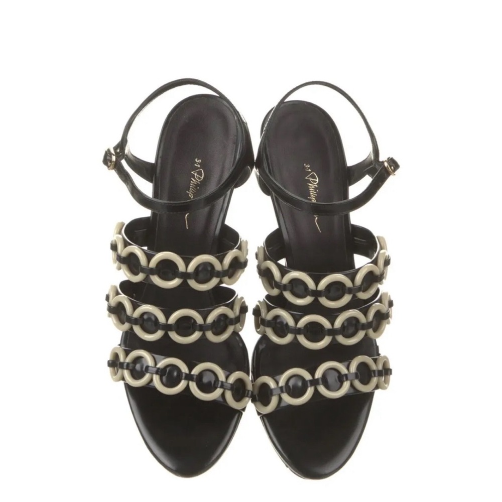PHILIP LIM 3.1 BLACK LEATHER BLOCK HEELS MULTI STRAP BUCKLE CLOSURE SIZE 38/US 8